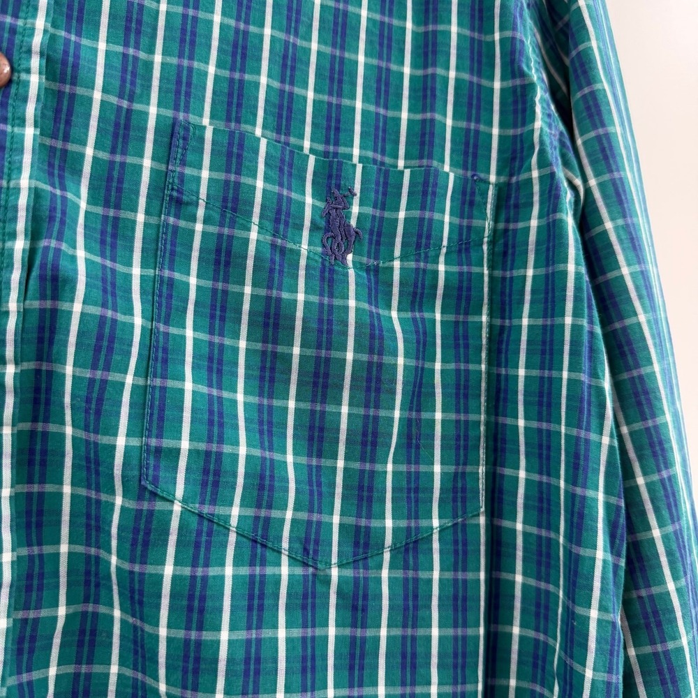 Polo Ralph Lauren Mens Green Blue Plaid Slim Fit Button Down Shirt Size M - Picture 8 of 10